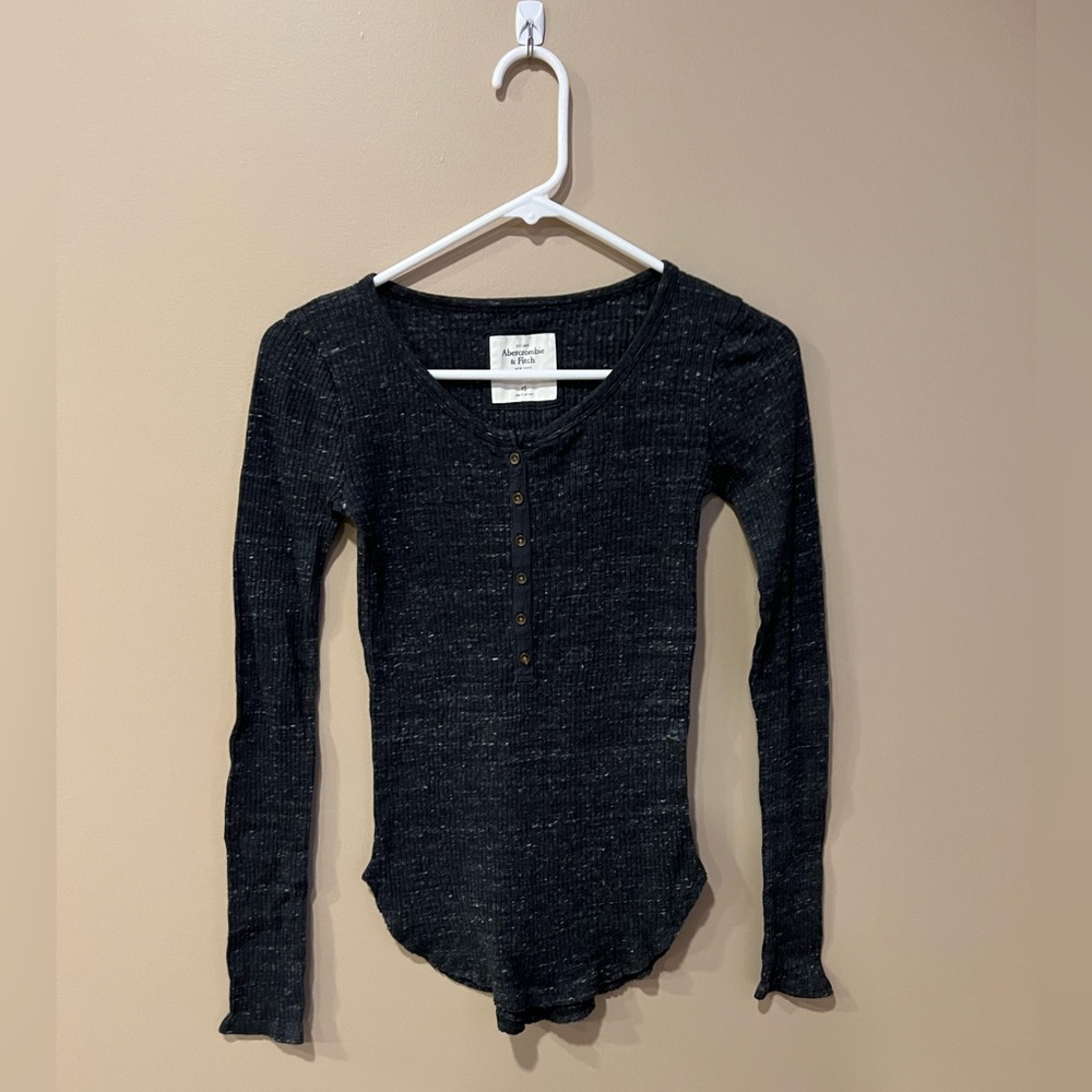 Abercrombie & Fitch Long Sleeve Tight Shirt Grey White Flecks XS Buttons